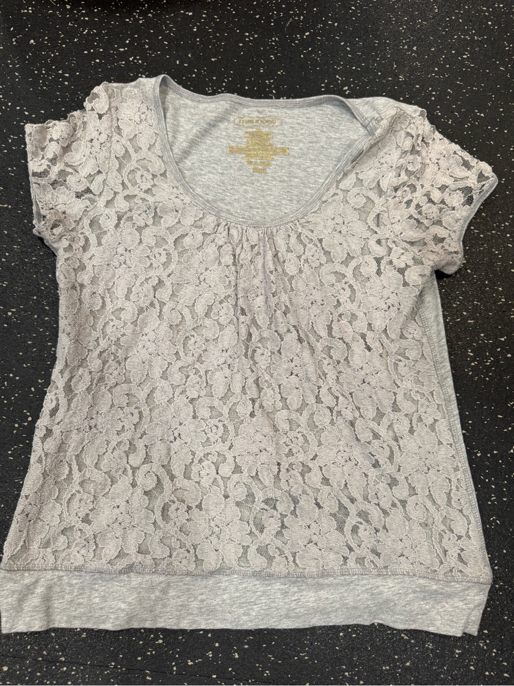 Maurices Light Gray Lace Short Sleeve Top